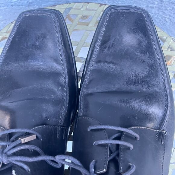 Louis Vuitton Mens Black Leather Lace Up Shoes LV Size 7.5 US 8.5 square toe - Picture 8 of 16